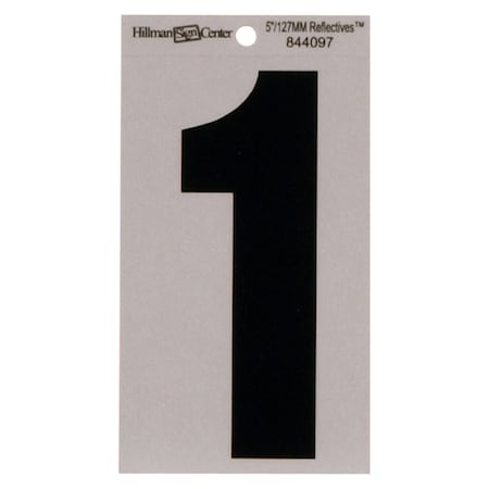 Hillman HILLMAN 5 in. Reflective Black Vinyl Self-Adhesive Number 1 1 pc, PK6 844097